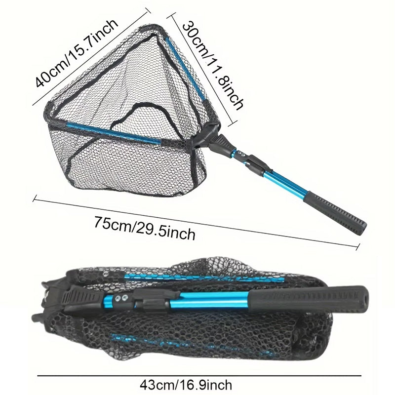 1PC Aluminum Alloy Retractable Triangular Fishing Net – Telescopic Folding Landing Net with Extendable Pole, Portable Collapsibl
